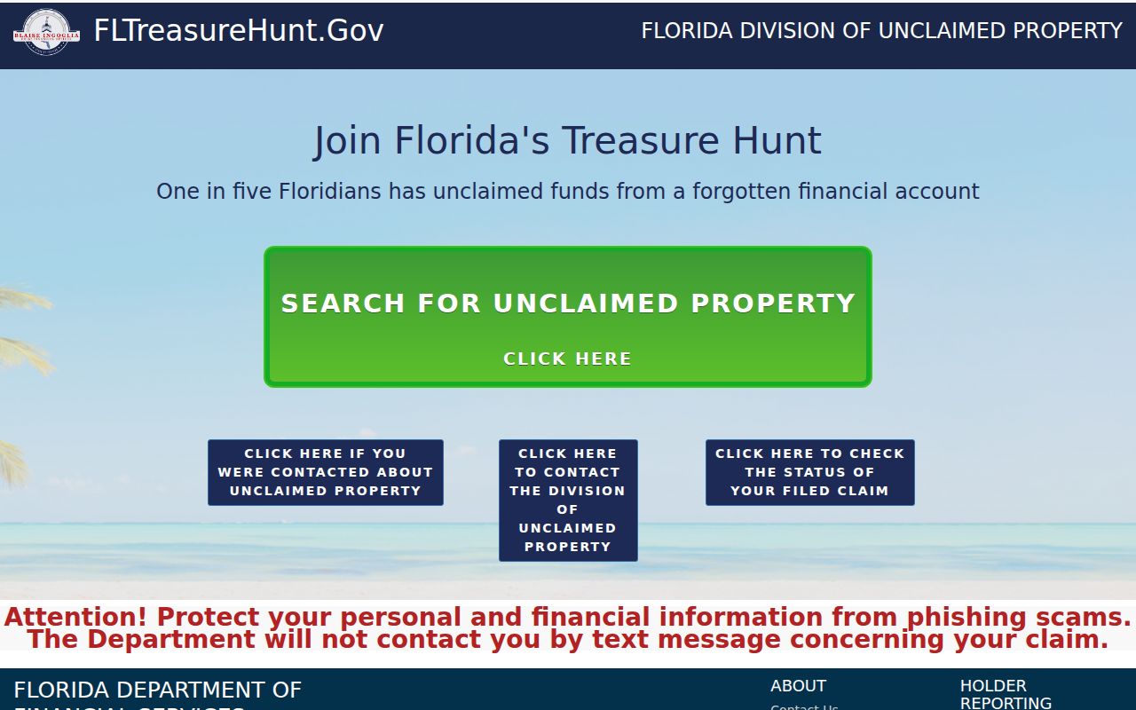 Florida Treasure Hunt name search for unclaimed property