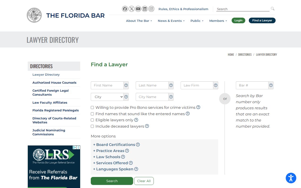 Florida Bar member directory for checking a Dania Beach name