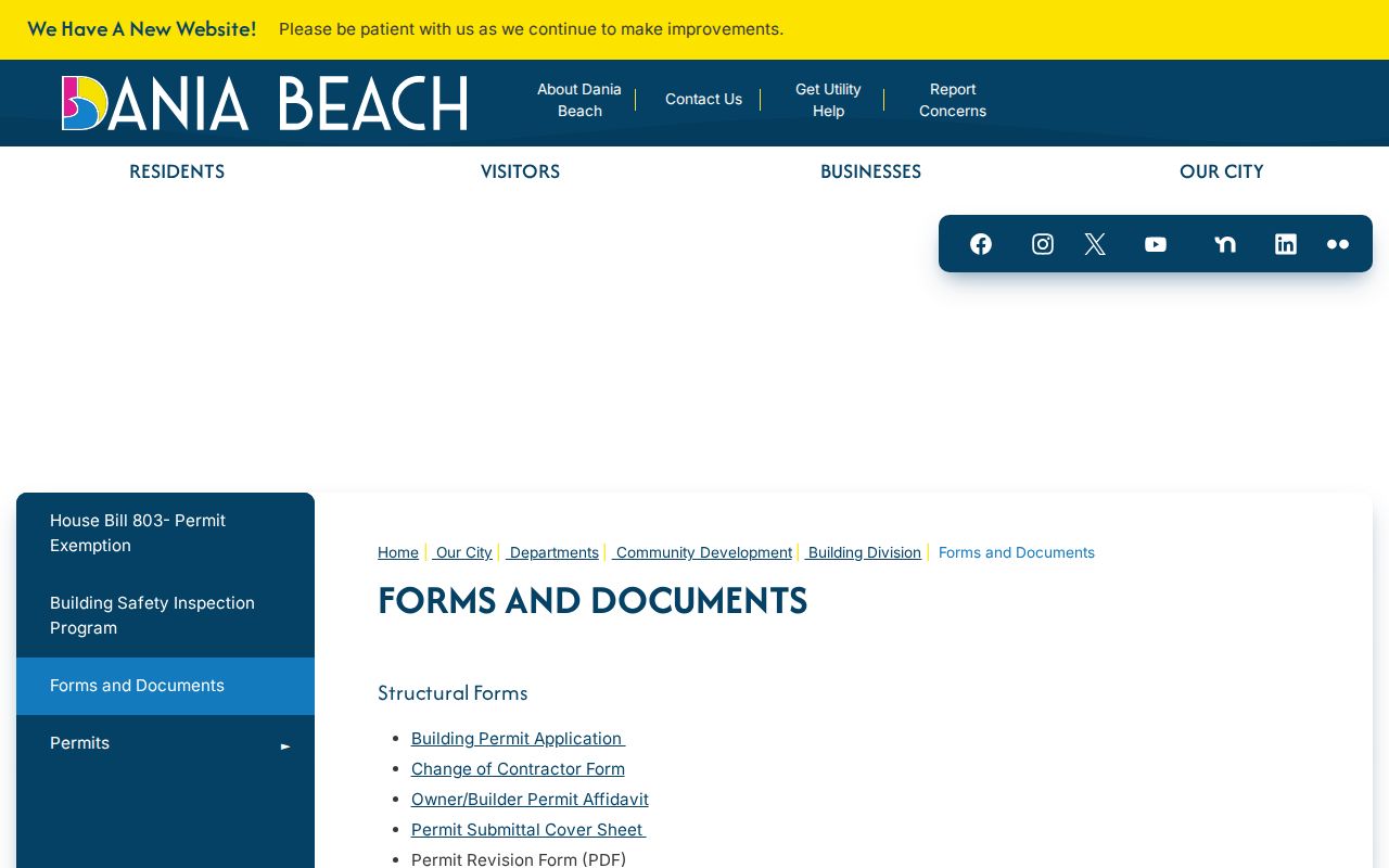 Dania Beach forms and documents page for requesting street address records